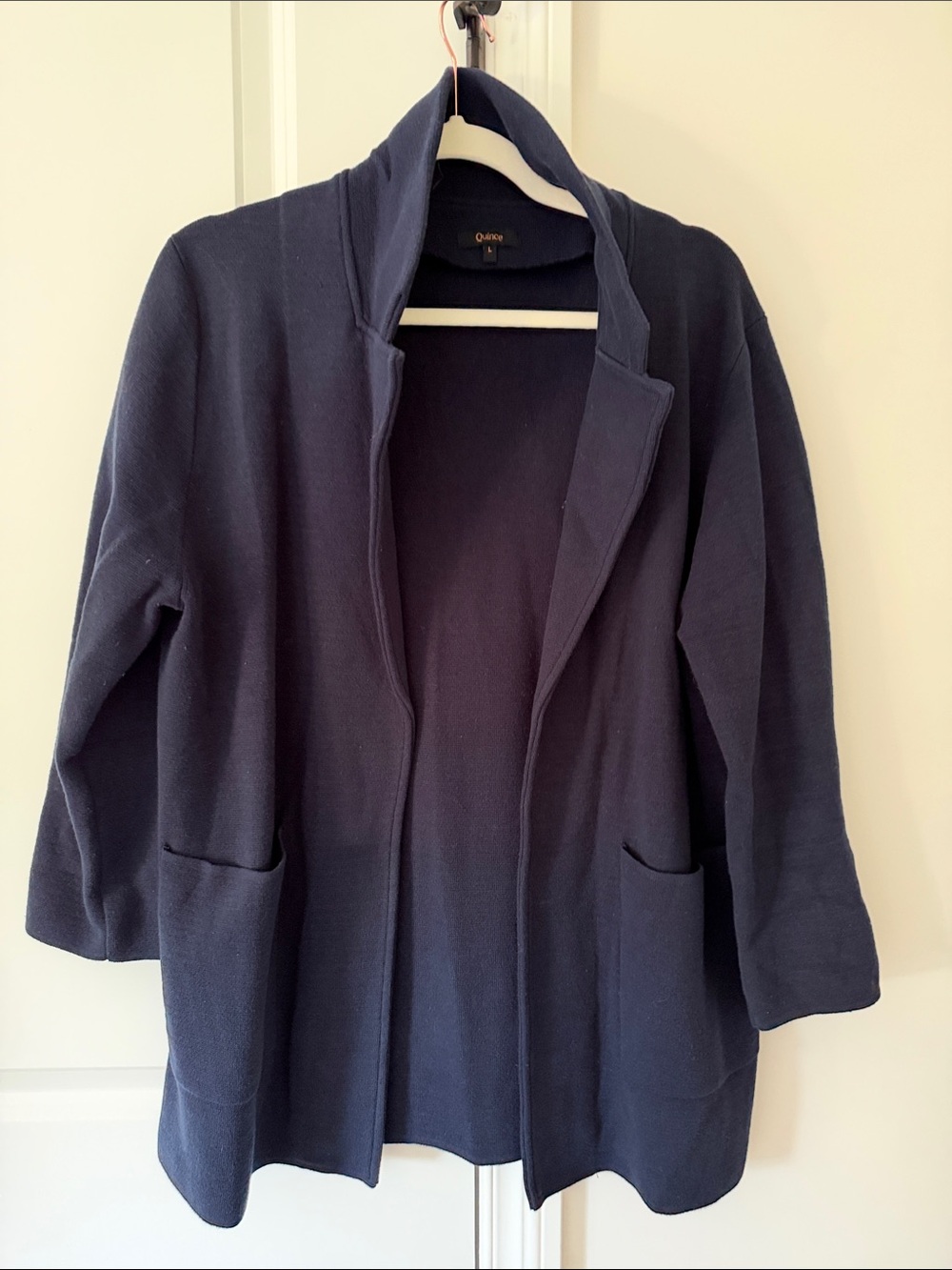 Quince Navy Open-Front Knit Blazer